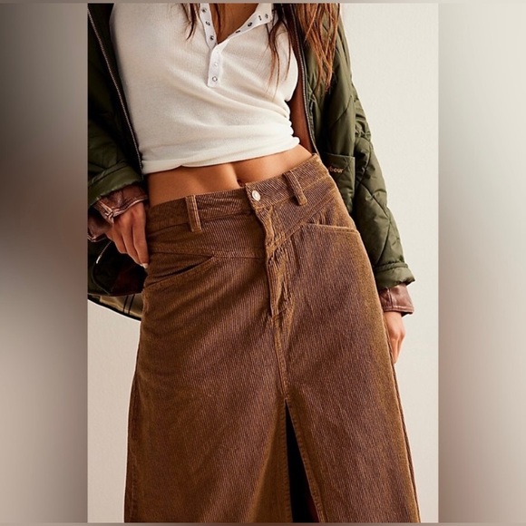 Free People We The Free Come As You Are Cord Maxi Skirt ✨ Cocoa Size 2 - Picture 11 of 12